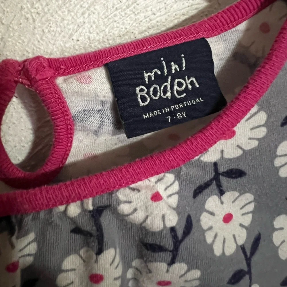 MINI BODEN Classic‎ Floral and Striped Casual Dress Grey Pink White Girl's Sz 7